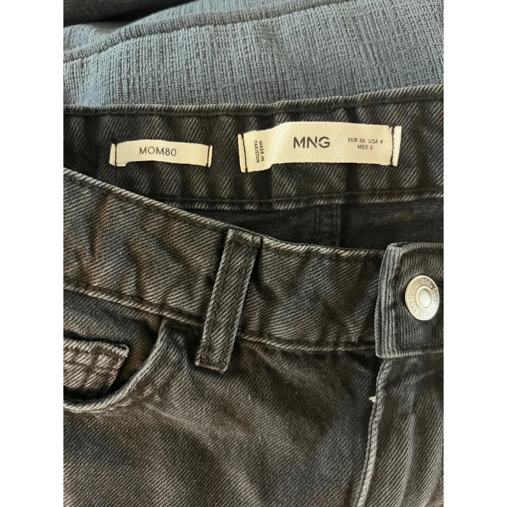 Mango MNG Mom80 High Waist Denim Shorts Washed Black Cotton Size 4 36 Summer - Picture 3 of 6